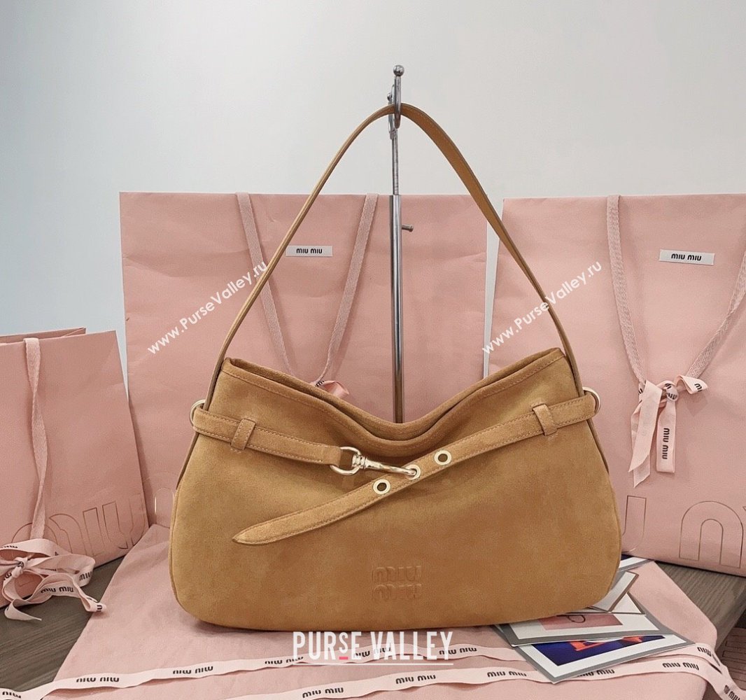 Miu Miu Medium Aventure suede hobo bag Yellow 2025 5BC181 (JD-250407116)