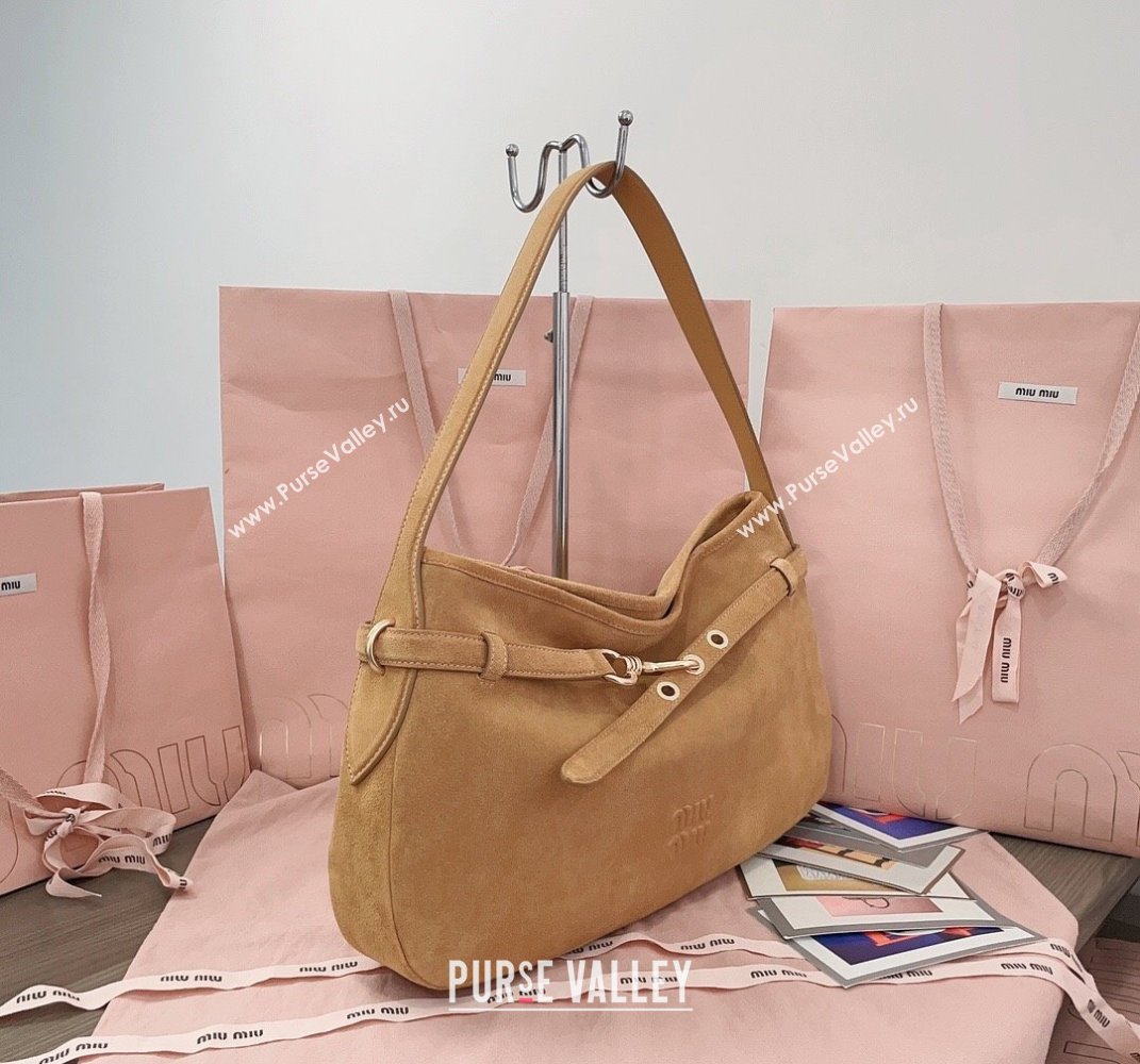 Miu Miu Medium Aventure suede hobo bag Yellow 2025 5BC181 (JD-250407116)
