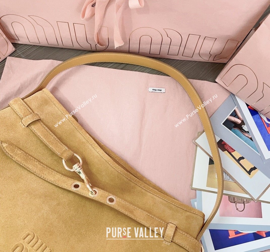 Miu Miu Medium Aventure suede hobo bag Yellow 2025 5BC181 (JD-250407116)
