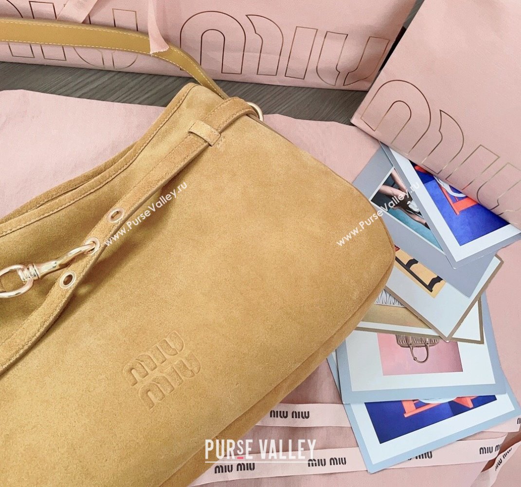 Miu Miu Medium Aventure suede hobo bag Yellow 2025 5BC181 (JD-250407116)