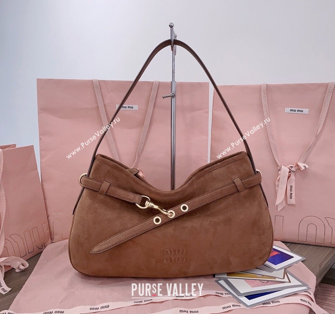 Miu Miu Medium Aventure suede hobo bag Brown 2025 5BC181 (JD-250407117)