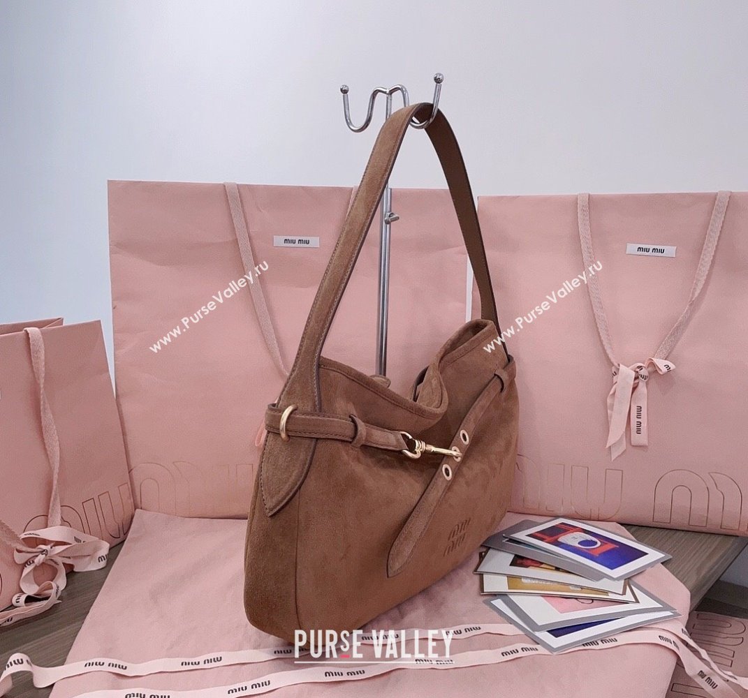 Miu Miu Medium Aventure suede hobo bag Brown 2025 5BC181 (JD-250407117)