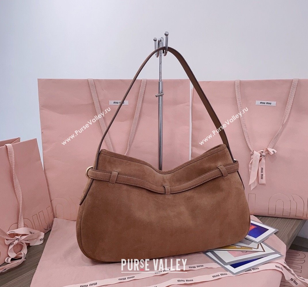 Miu Miu Medium Aventure suede hobo bag Brown 2025 5BC181 (JD-250407117)