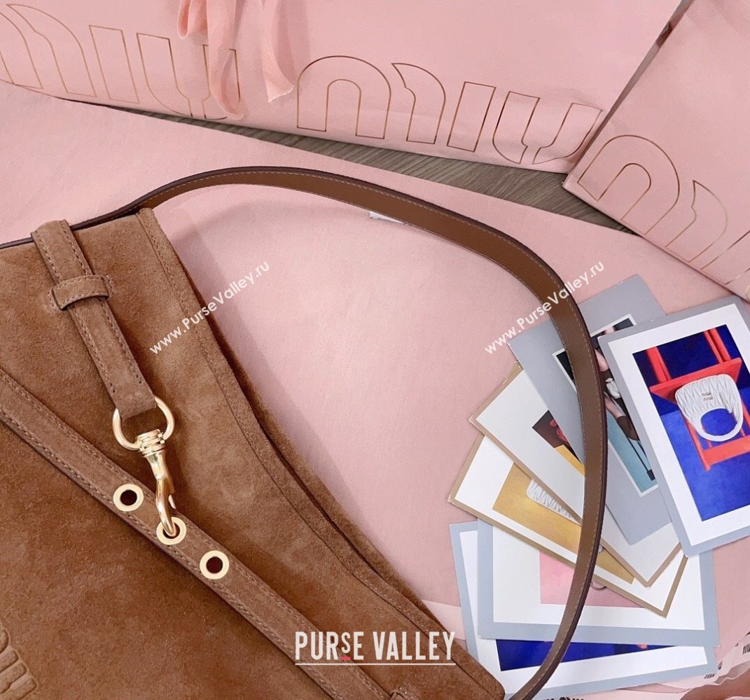 Miu Miu Medium Aventure suede hobo bag Brown 2025 5BC181 (JD-250407117)