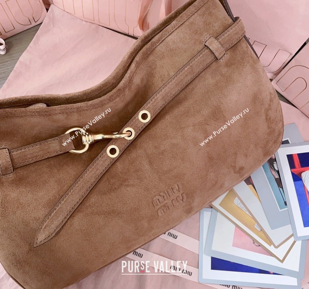 Miu Miu Medium Aventure suede hobo bag Brown 2025 5BC181 (JD-250407117)