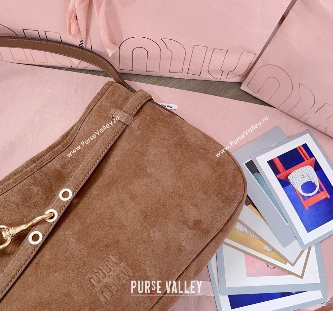 Miu Miu Medium Aventure suede hobo bag Brown 2025 5BC181 (JD-250407117)