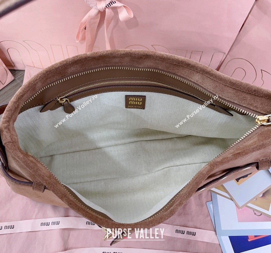 Miu Miu Medium Aventure suede hobo bag Brown 2025 5BC181 (JD-250407117)