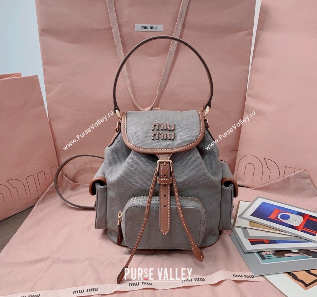 Miu Miu Canvas and leather backpack bag Grey 2025 5BZ043 (JD-250407099)