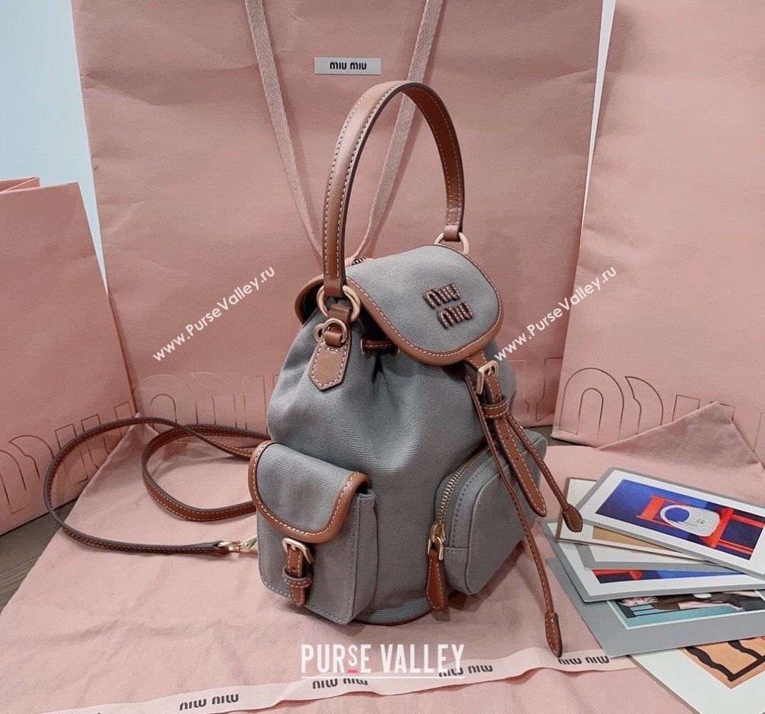 Miu Miu Canvas and leather backpack bag Grey 2025 5BZ043 (JD-250407099)