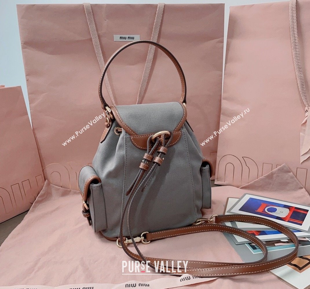 Miu Miu Canvas and leather backpack bag Grey 2025 5BZ043 (JD-250407099)