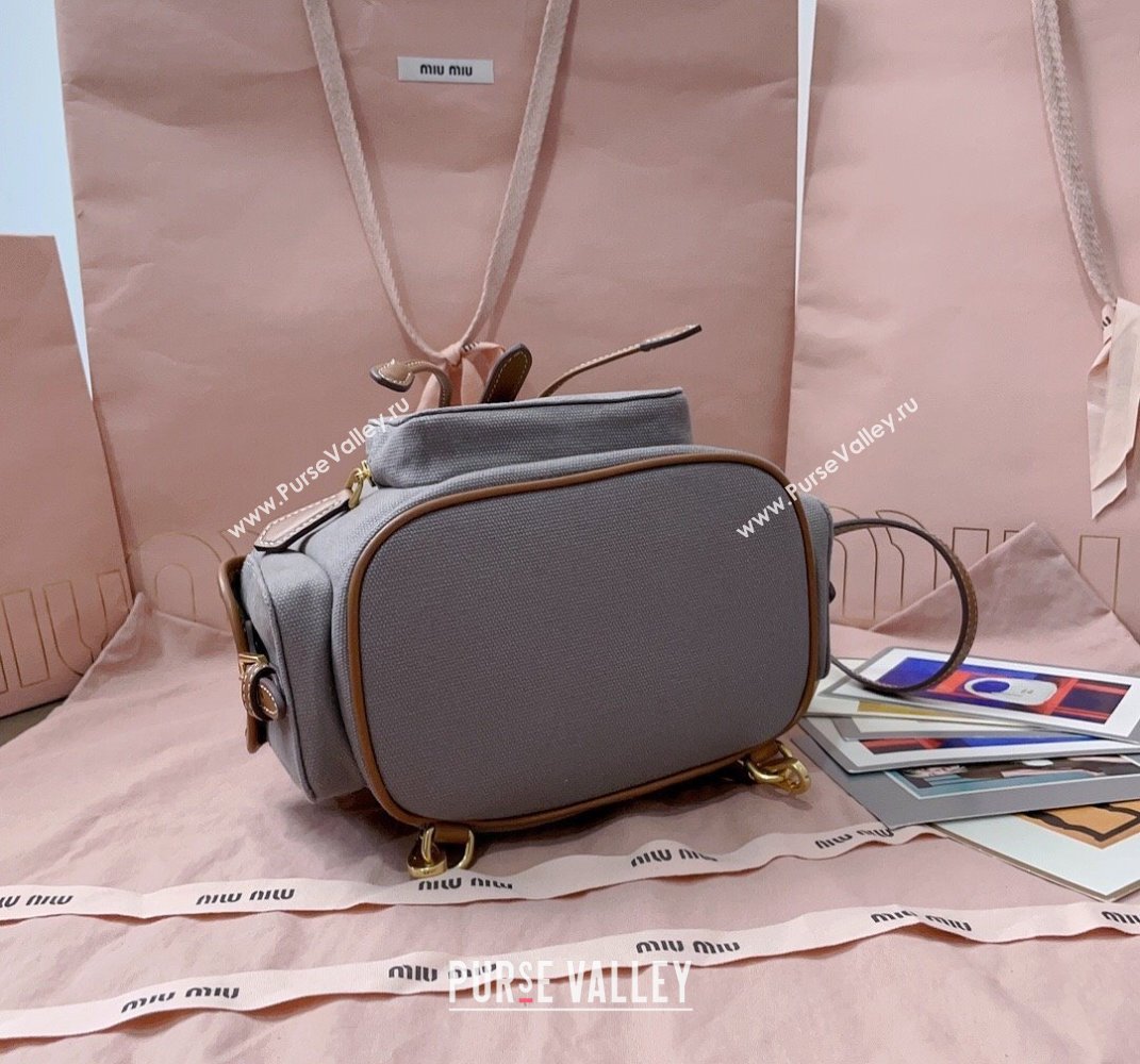 Miu Miu Canvas and leather backpack bag Grey 2025 5BZ043 (JD-250407099)