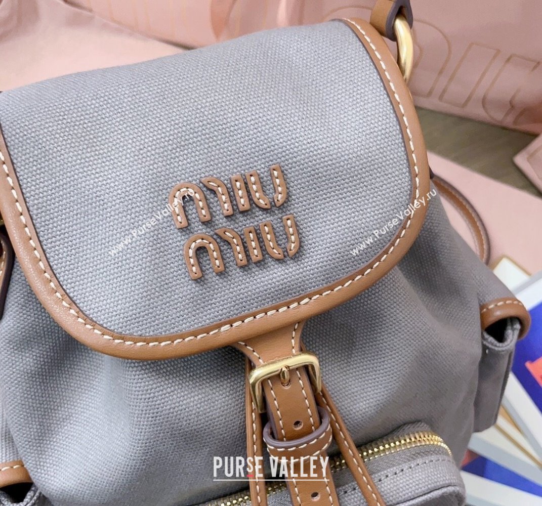Miu Miu Canvas and leather backpack bag Grey 2025 5BZ043 (JD-250407099)