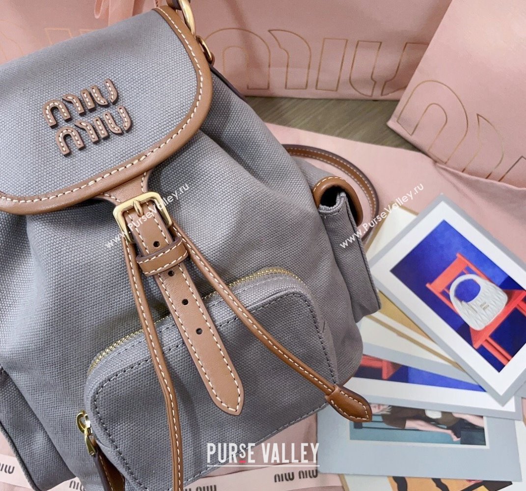 Miu Miu Canvas and leather backpack bag Grey 2025 5BZ043 (JD-250407099)