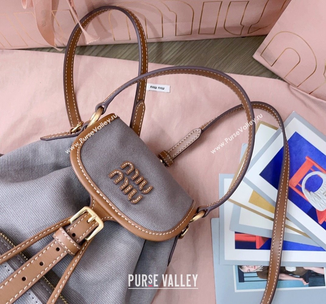 Miu Miu Canvas and leather backpack bag Grey 2025 5BZ043 (JD-250407099)
