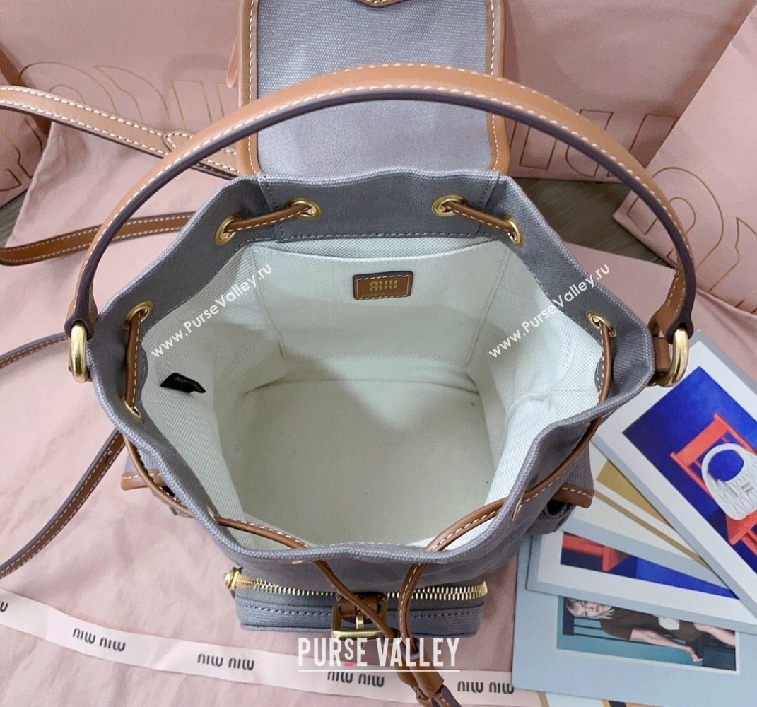 Miu Miu Canvas and leather backpack bag Grey 2025 5BZ043 (JD-250407099)