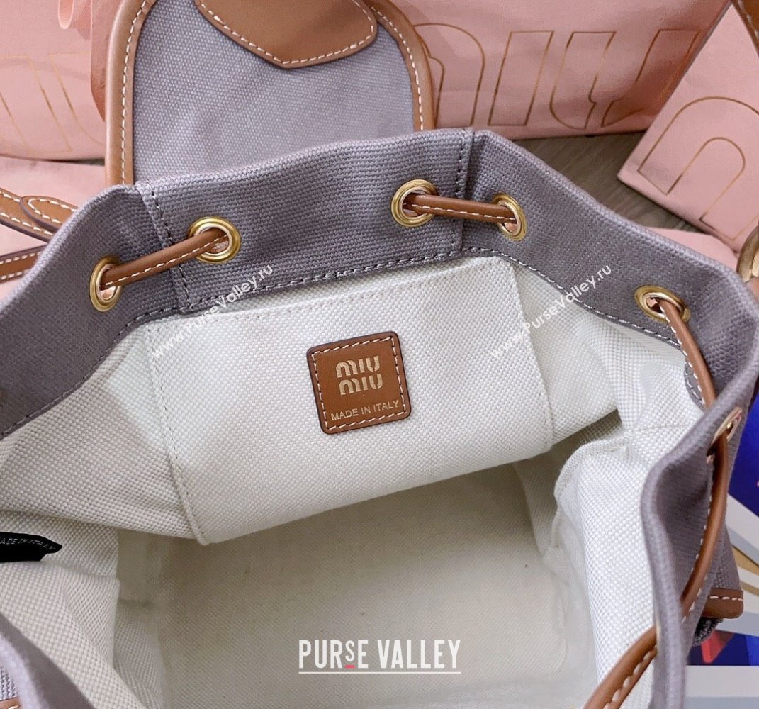 Miu Miu Canvas and leather backpack bag Grey 2025 5BZ043 (JD-250407099)