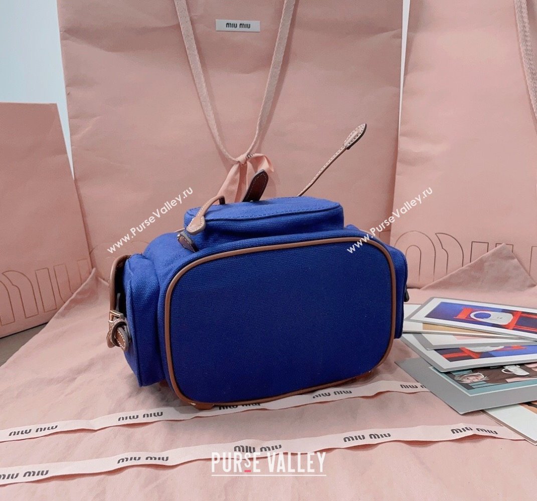 Miu Miu Canvas and leather backpack bag Indigo Blue 2025 5BZ043 (JD-250407100)