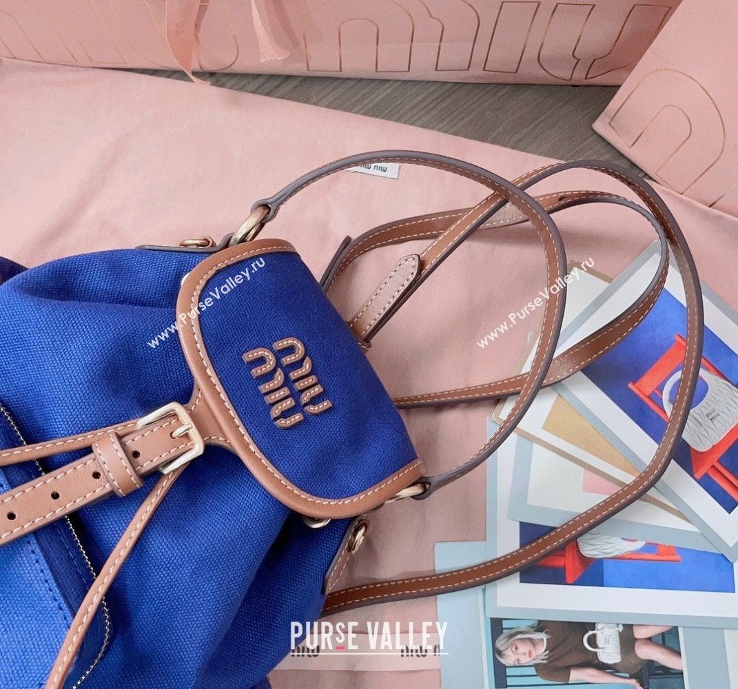 Miu Miu Canvas and leather backpack bag Indigo Blue 2025 5BZ043 (JD-250407100)