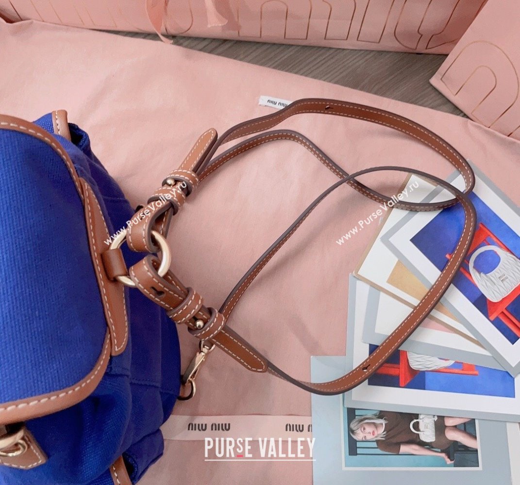 Miu Miu Canvas and leather backpack bag Indigo Blue 2025 5BZ043 (JD-250407100)