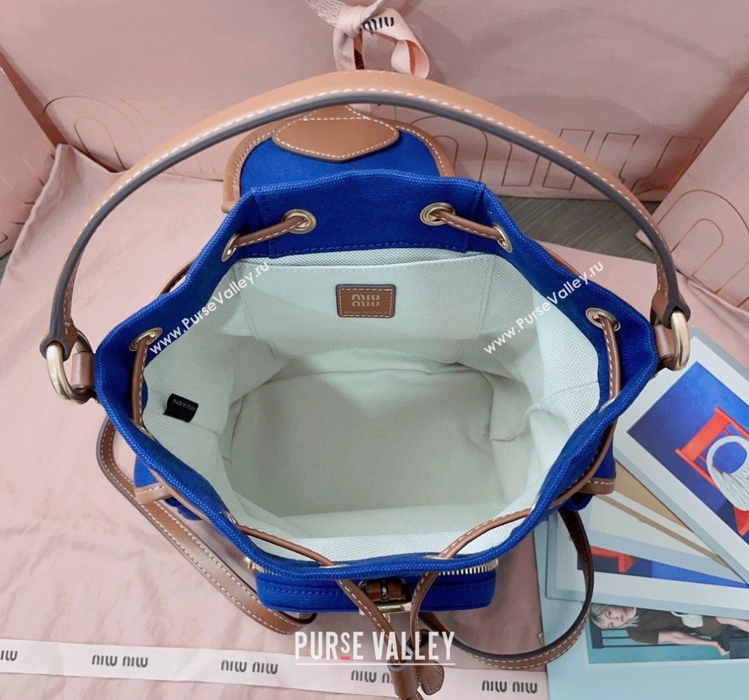 Miu Miu Canvas and leather backpack bag Indigo Blue 2025 5BZ043 (JD-250407100)