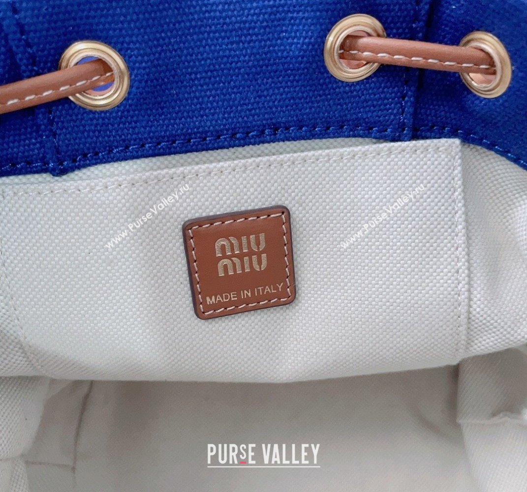 Miu Miu Canvas and leather backpack bag Indigo Blue 2025 5BZ043 (JD-250407100)