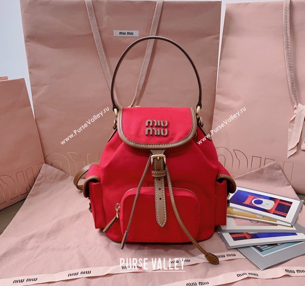 Miu Miu Canvas and leather backpack bag Red 2025 5BZ043 (JD-250407101)