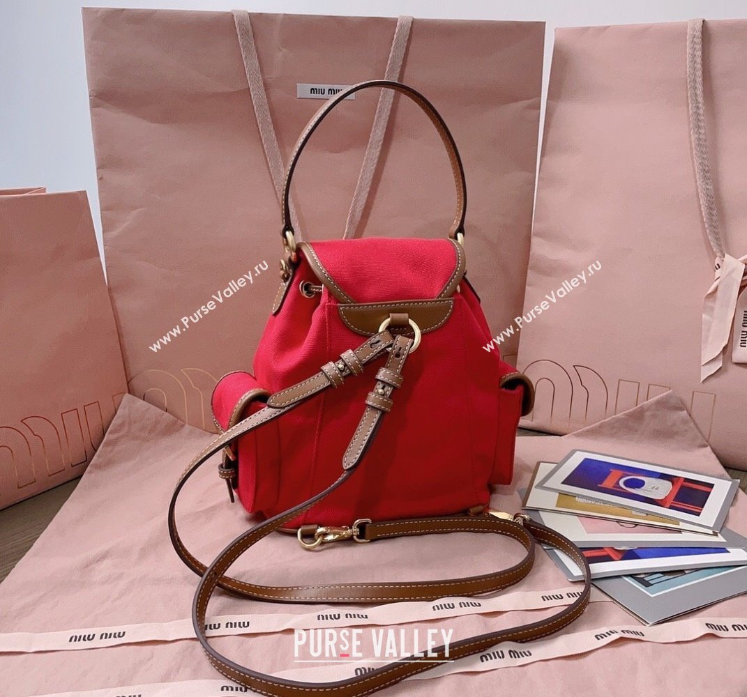 Miu Miu Canvas and leather backpack bag Red 2025 5BZ043 (JD-250407101)