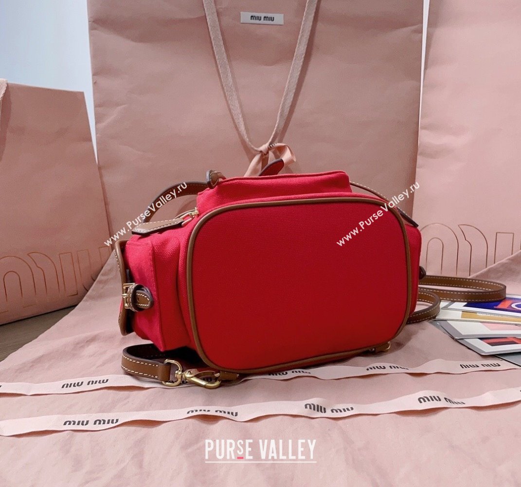 Miu Miu Canvas and leather backpack bag Red 2025 5BZ043 (JD-250407101)