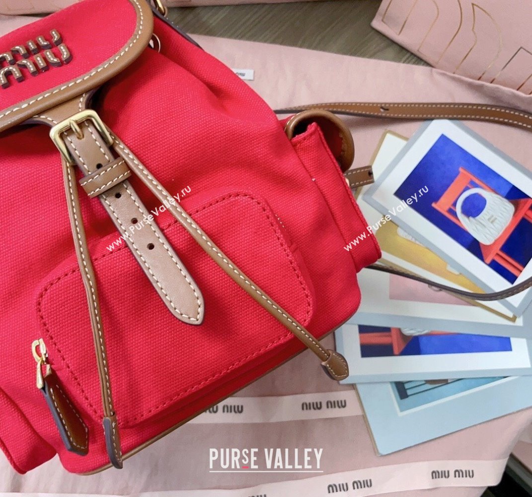 Miu Miu Canvas and leather backpack bag Red 2025 5BZ043 (JD-250407101)