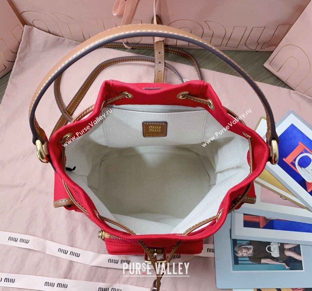Miu Miu Canvas and leather backpack bag Red 2025 5BZ043 (JD-250407101)