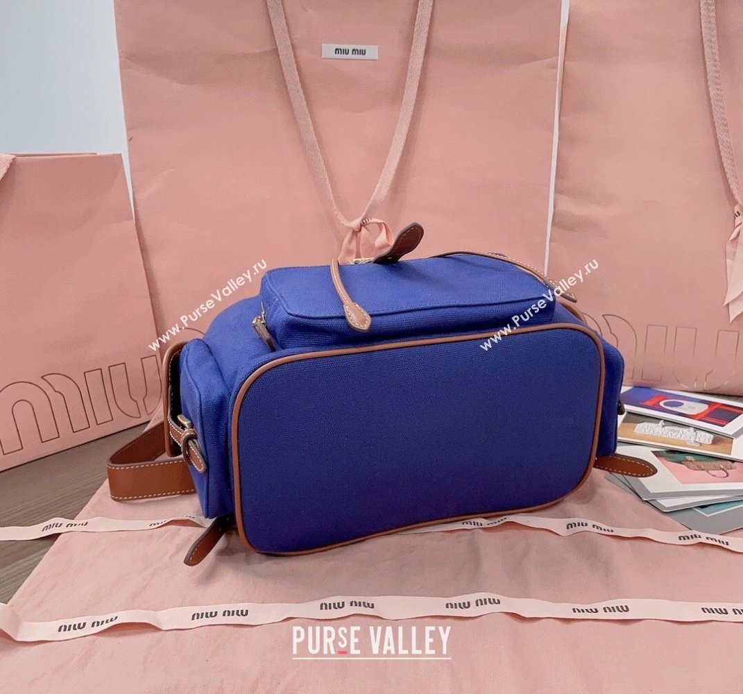 Miu Miu Canvas and leather backpack bag Indigo Blue 2025 5BZ042 (JD-250407103)