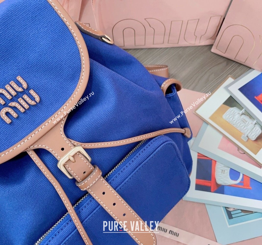 Miu Miu Canvas and leather backpack bag Indigo Blue 2025 5BZ042 (JD-250407103)