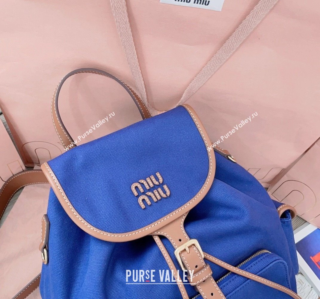 Miu Miu Canvas and leather backpack bag Indigo Blue 2025 5BZ042 (JD-250407103)