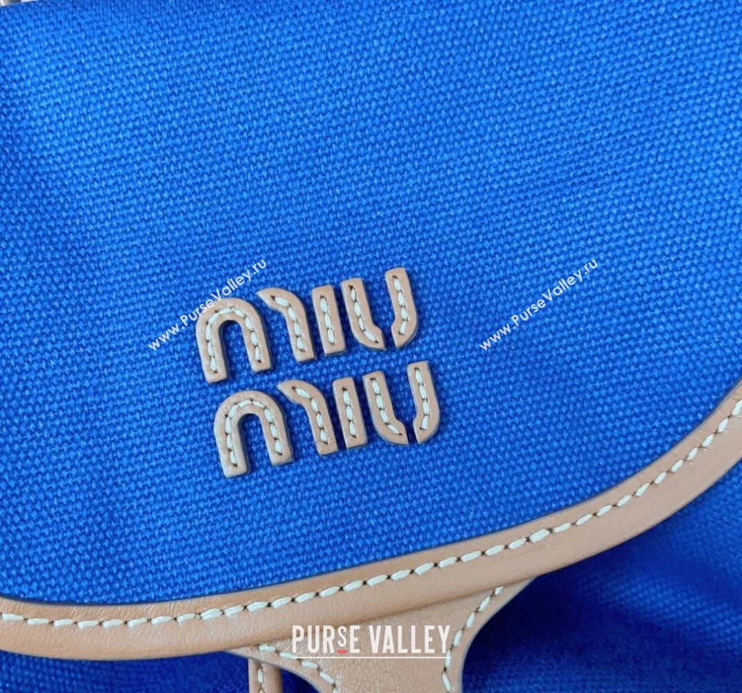 Miu Miu Canvas and leather backpack bag Indigo Blue 2025 5BZ042 (JD-250407103)