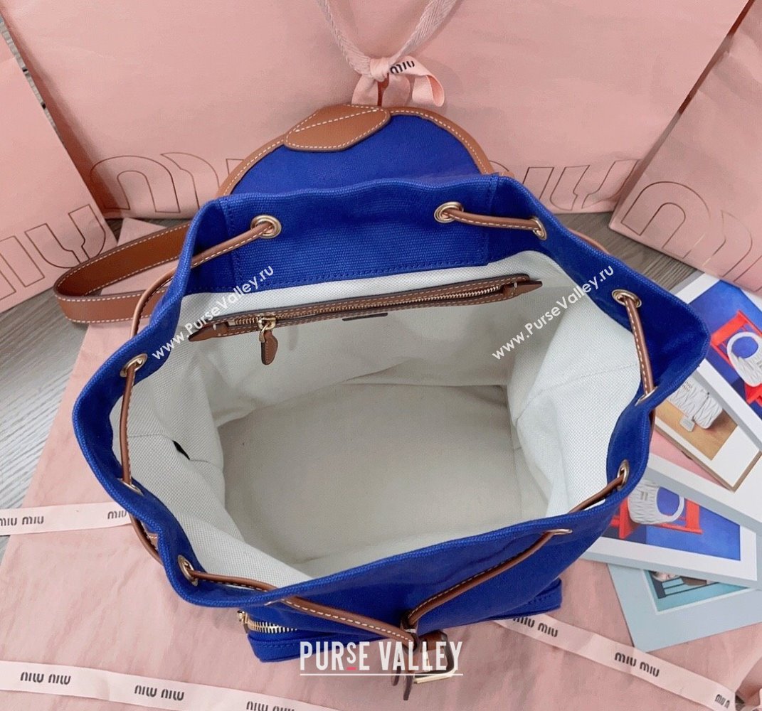 Miu Miu Canvas and leather backpack bag Indigo Blue 2025 5BZ042 (JD-250407103)