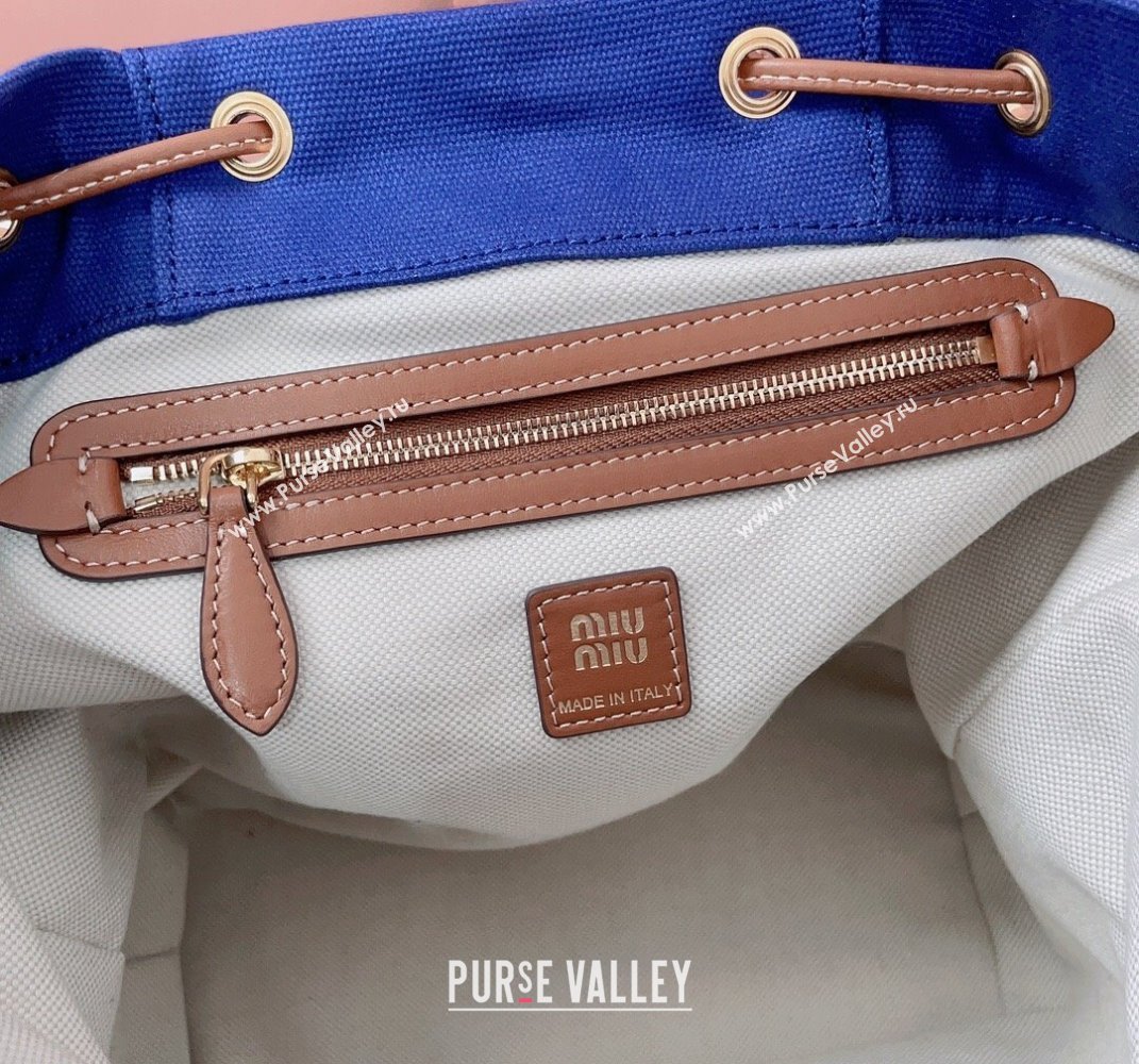 Miu Miu Canvas and leather backpack bag Indigo Blue 2025 5BZ042 (JD-250407103)