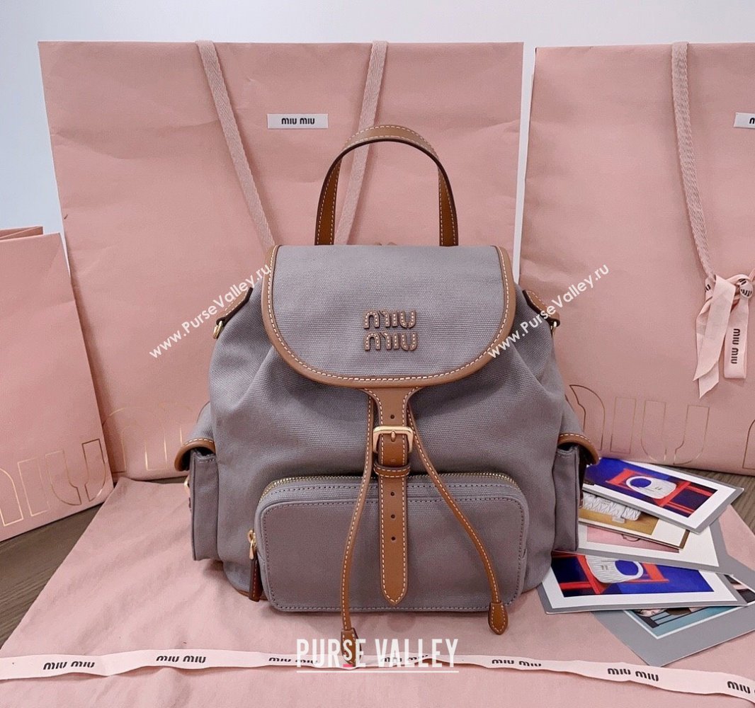 Miu Miu Canvas and leather backpack bag Grey 2025 5BZ042 (JD-250407104)