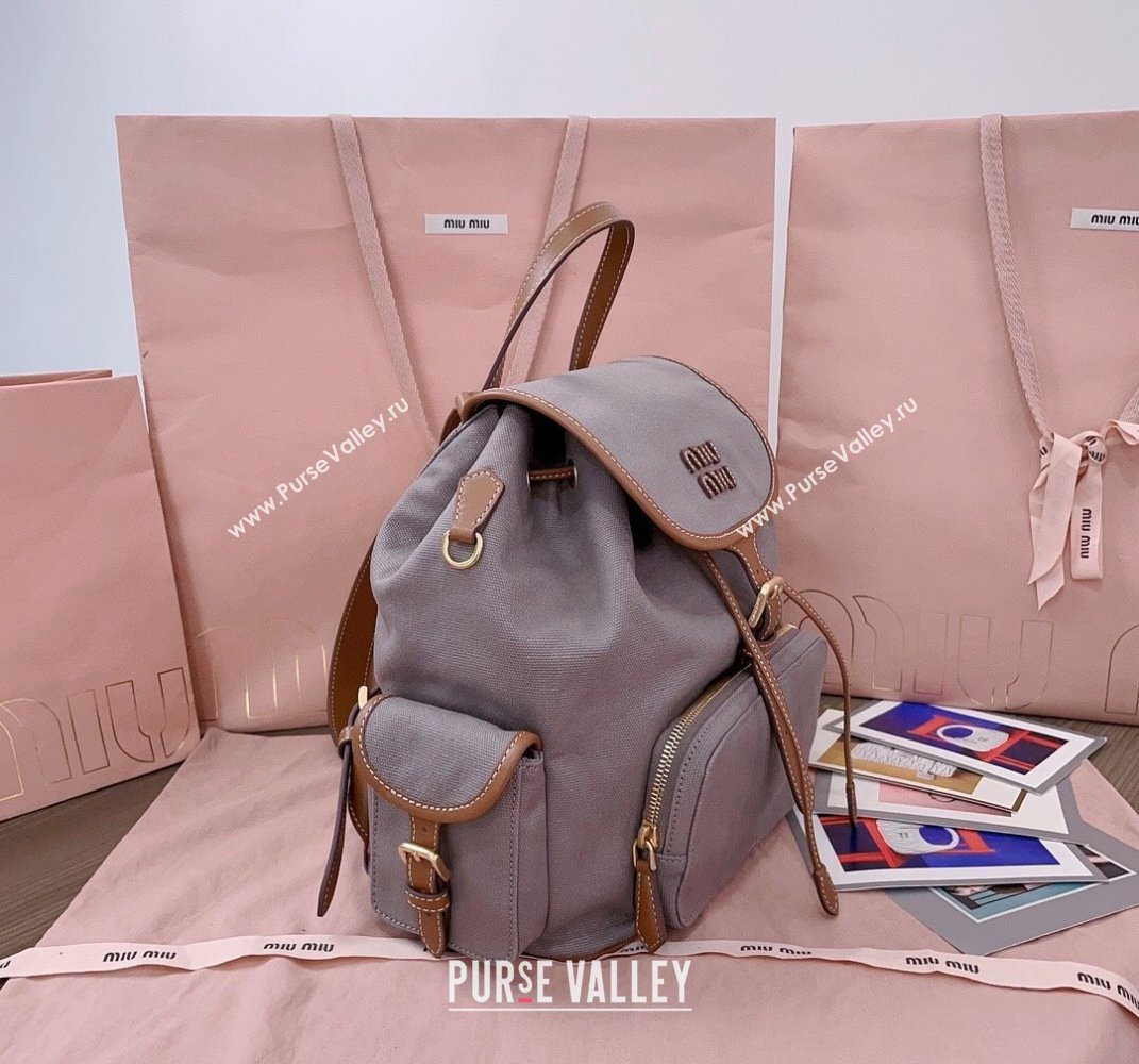 Miu Miu Canvas and leather backpack bag Grey 2025 5BZ042 (JD-250407104)