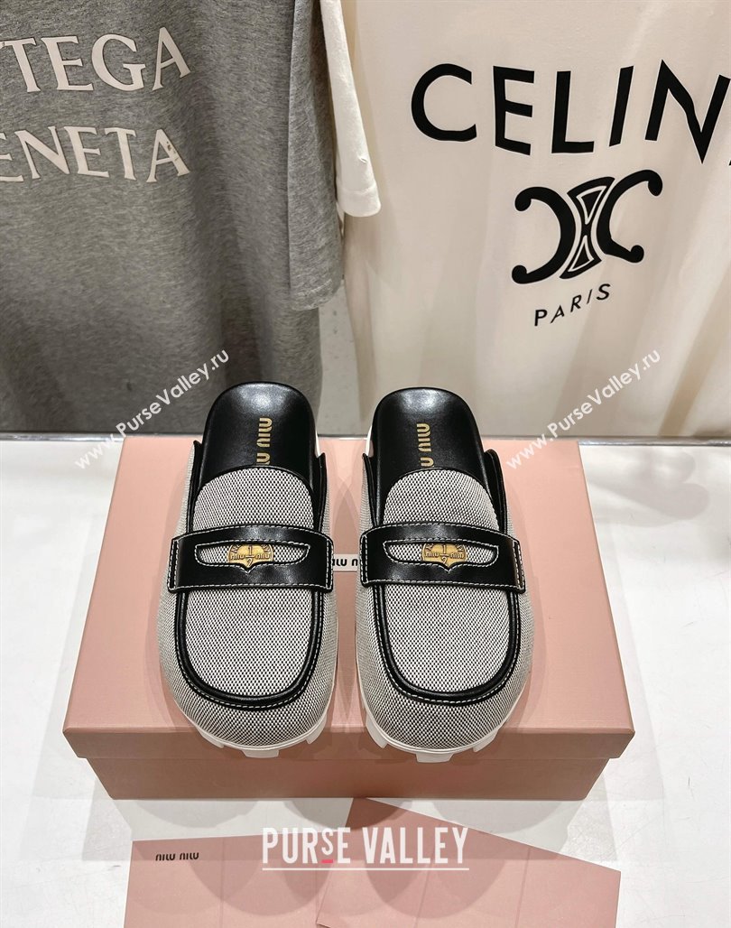 Miu Miu Penny Leather and Canvas Platform Mules Black 2025 0426 (MD-250426032)