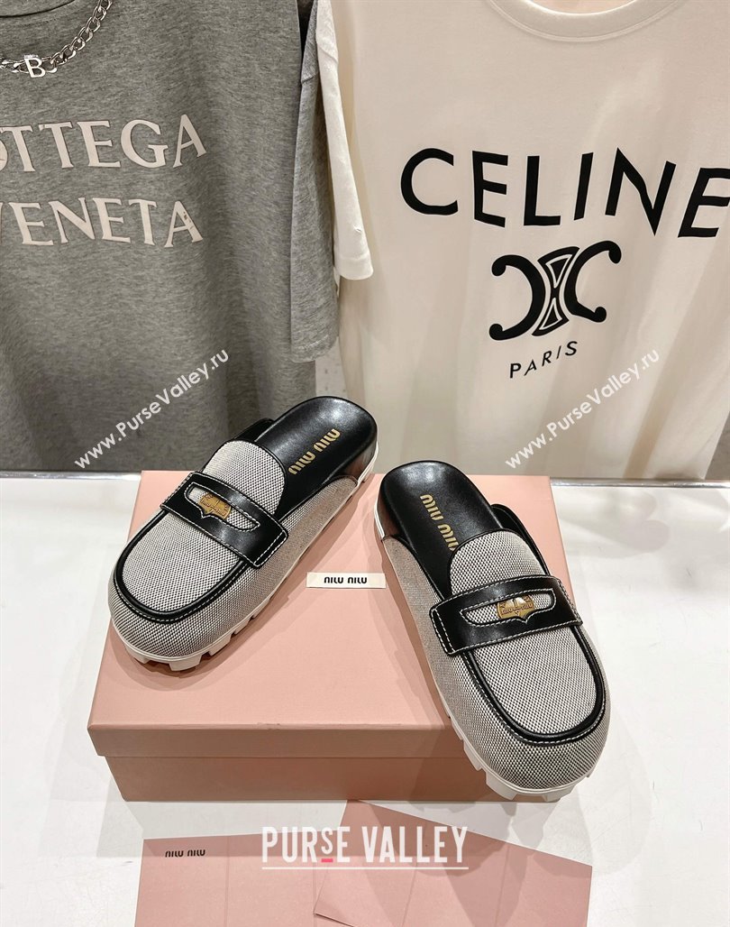 Miu Miu Penny Leather and Canvas Platform Mules Black 2025 0426 (MD-250426032)