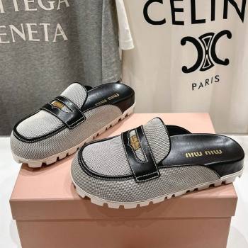 Miu Miu Penny Leather and Canvas Platform Mules Black 2025 0426 (MD-250426032)
