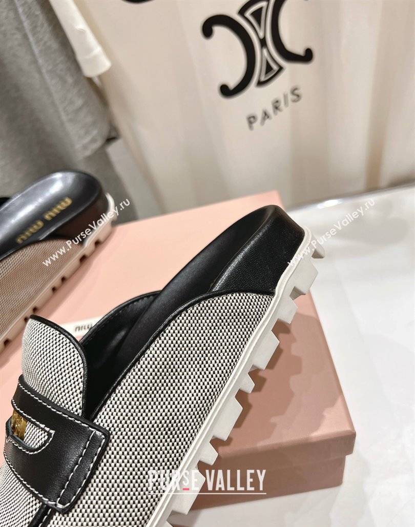 Miu Miu Penny Leather and Canvas Platform Mules Black 2025 0426 (MD-250426032)