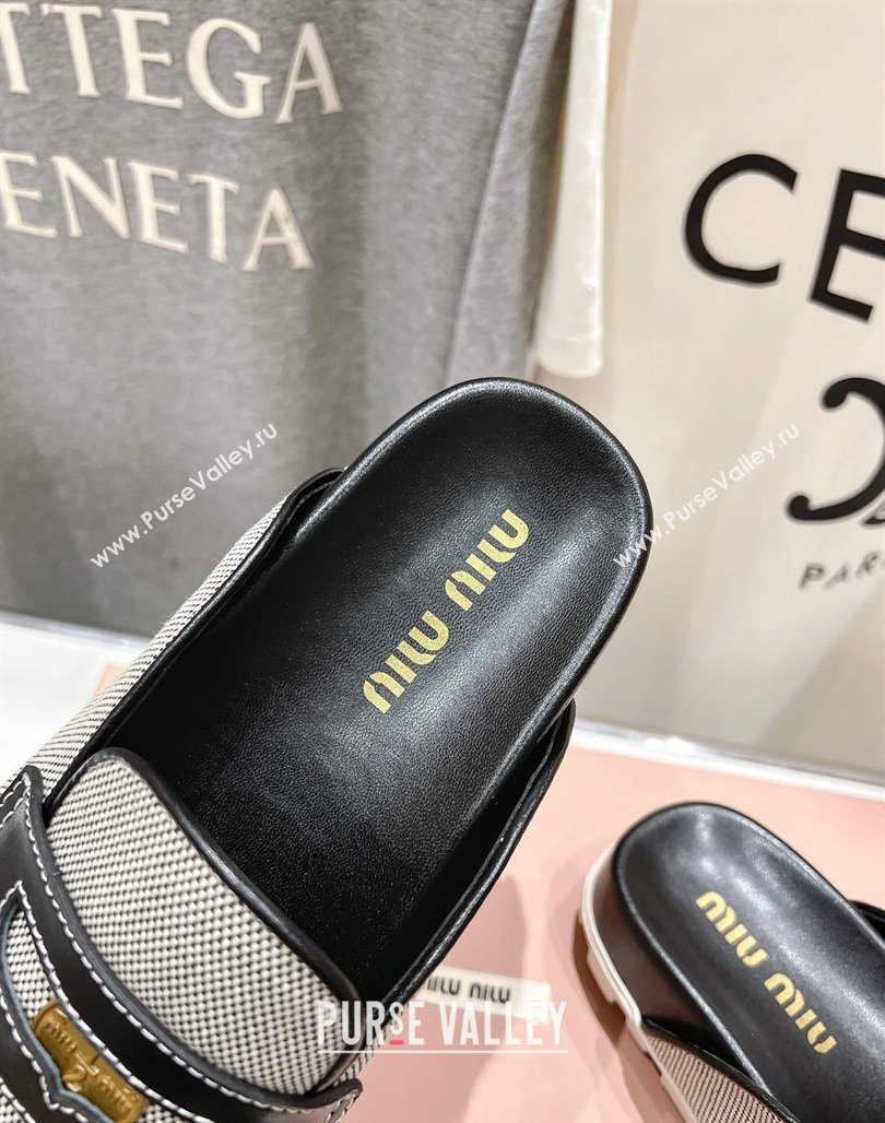 Miu Miu Penny Leather and Canvas Platform Mules Black 2025 0426 (MD-250426032)