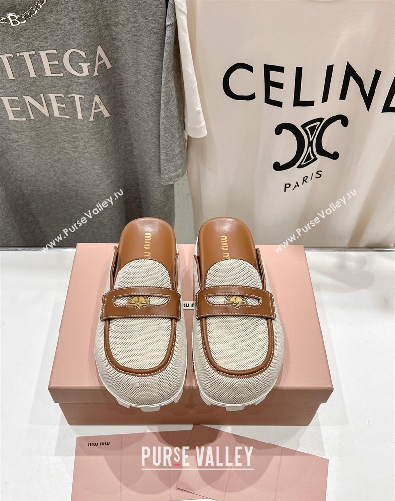 Miu Miu Penny Leather and Canvas Platform Mules Brown 2025 0426 (MD-250426031)