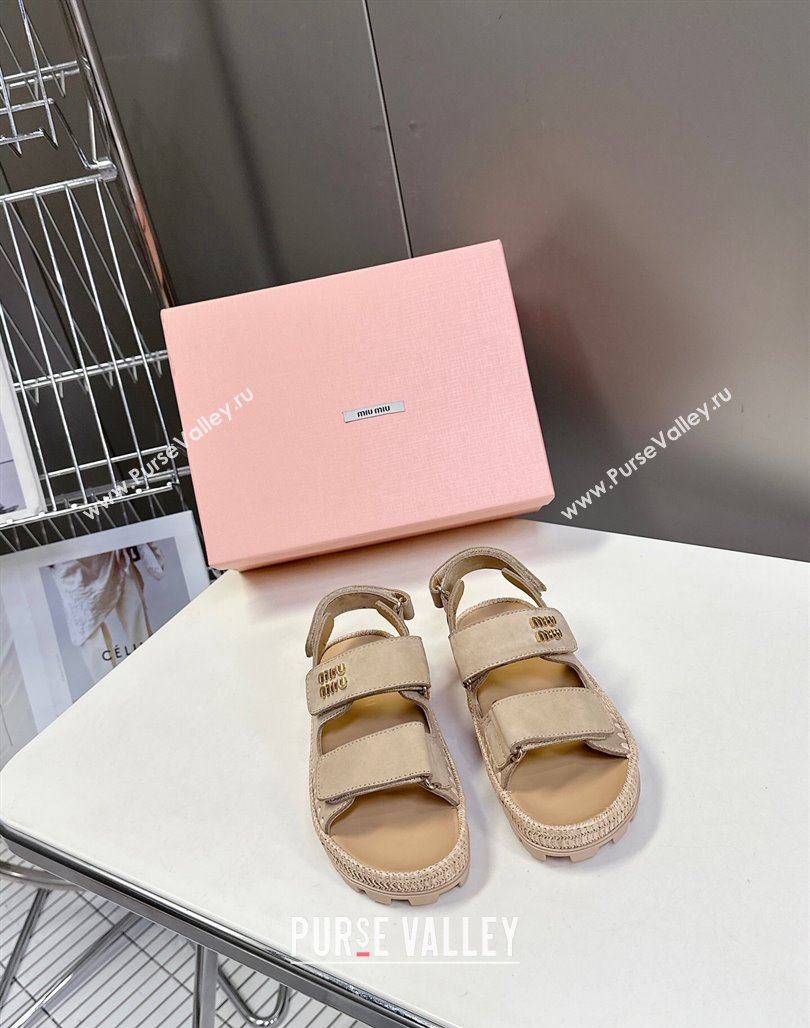 Miu Miu Suede Strap Sandals with Straw Detail Beige 2025 (MD-250426053)