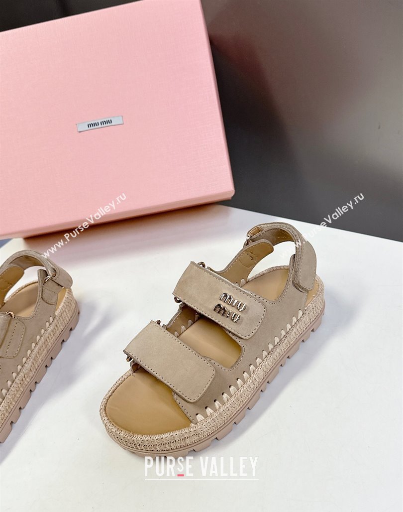 Miu Miu Suede Strap Sandals with Straw Detail Beige 2025 (MD-250426053)