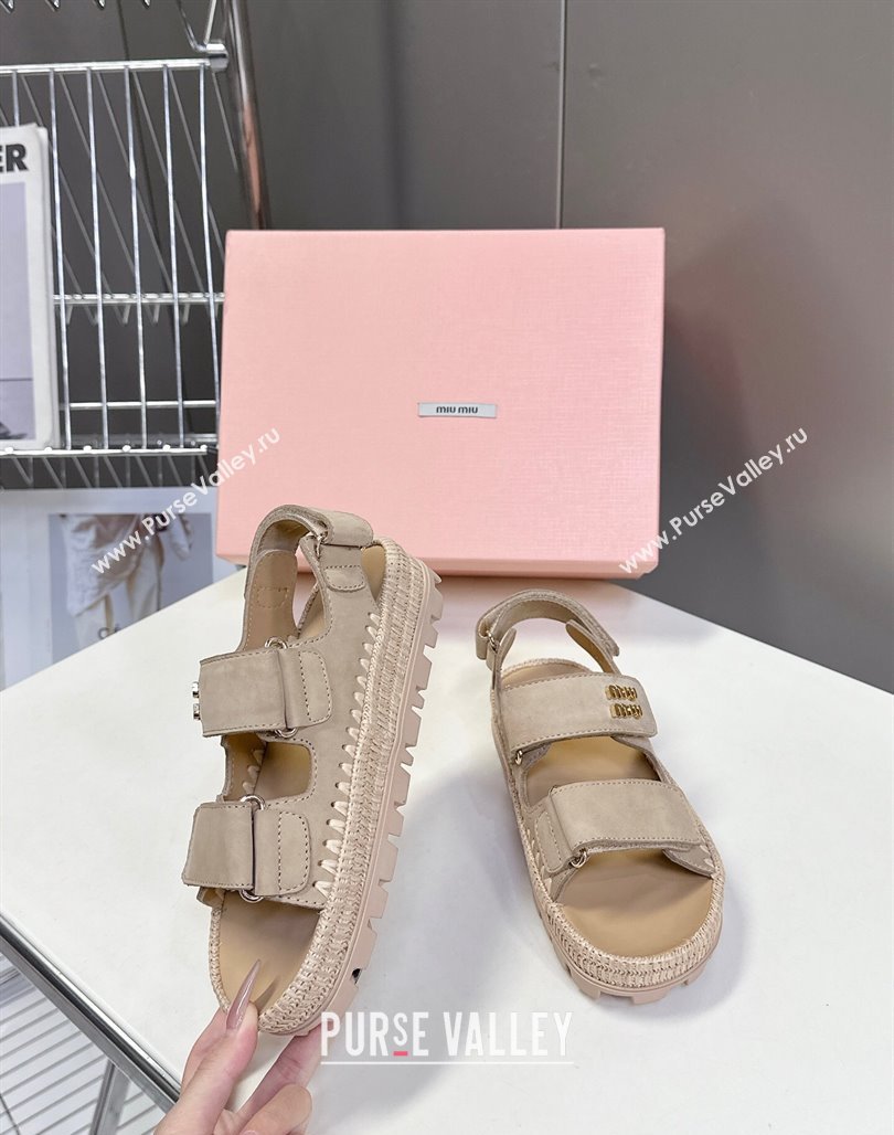 Miu Miu Suede Strap Sandals with Straw Detail Beige 2025 (MD-250426053)