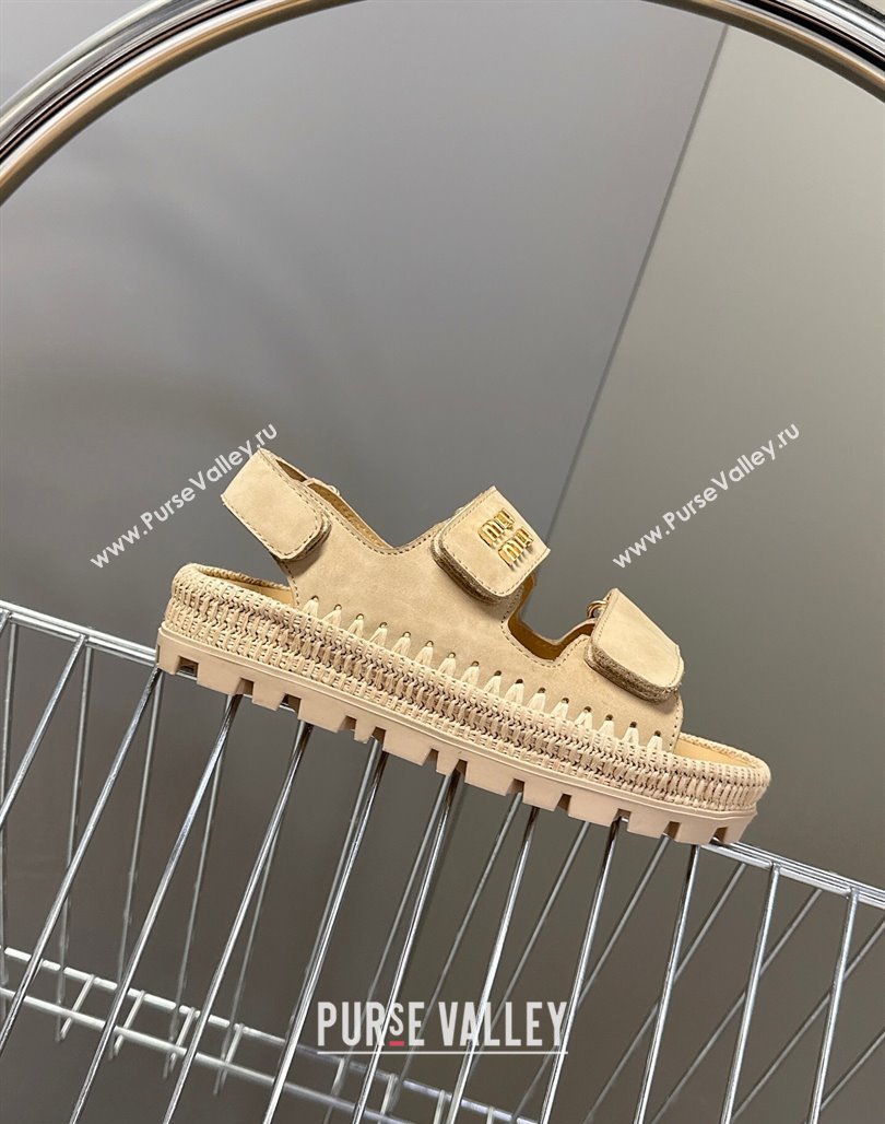 Miu Miu Suede Strap Sandals with Straw Detail Beige 2025 (MD-250426053)