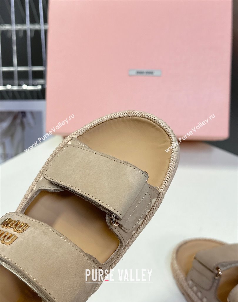 Miu Miu Suede Strap Sandals with Straw Detail Beige 2025 (MD-250426053)