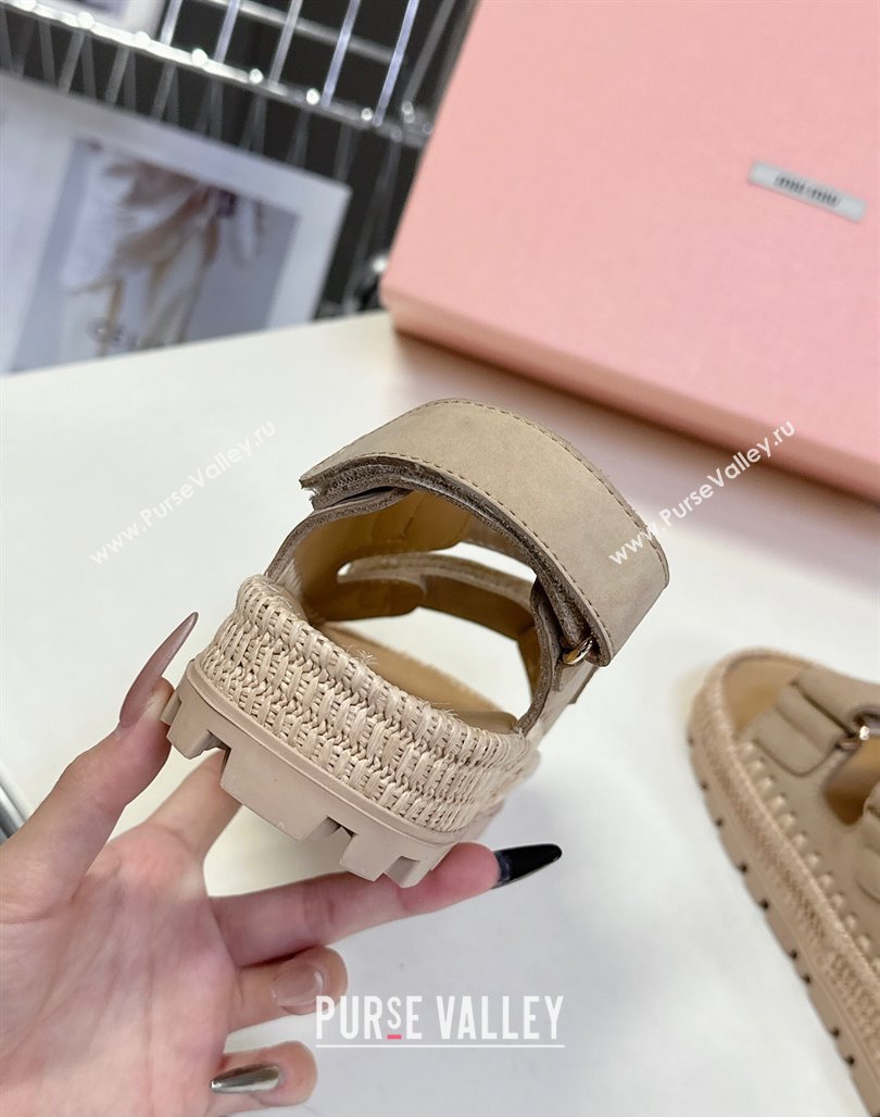 Miu Miu Suede Strap Sandals with Straw Detail Beige 2025 (MD-250426053)